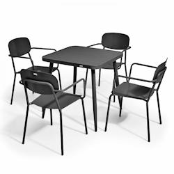 Oviala Business Ensemble table de jardin et 4 fauteuils en aluminium noir - Oviala - noir aluminium 108667_0