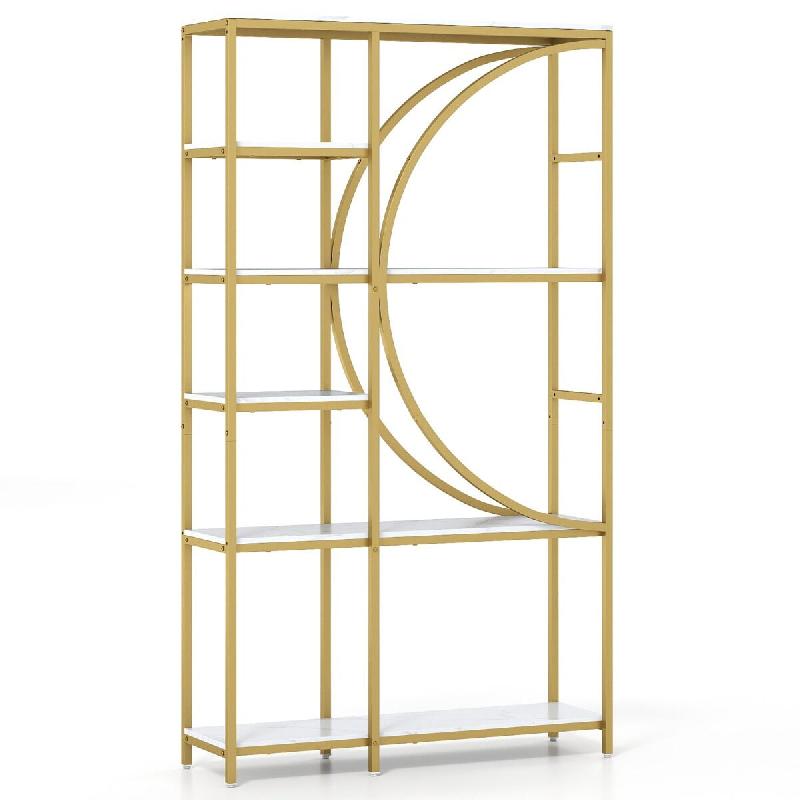 Helloshop26 - Bibliothèque 6 niveaux design géométrique 100 x 30 x 177 cm espace de rangement ample silhouette incurvée en métal 20_0017309 - 300_0