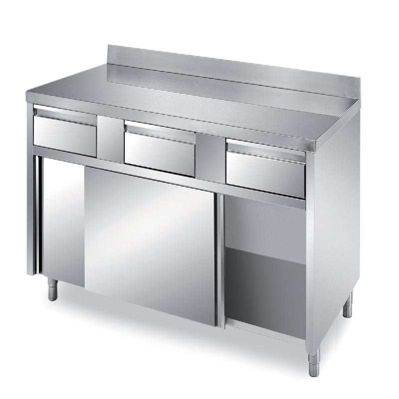 ITALCONCEPT Meuble Bas Inox 150x700mm Adosse, 2 Portes Coulissantes - 3616350096005_0