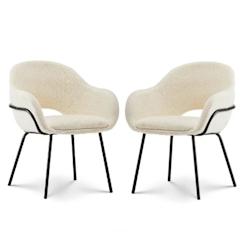 Kosmi Lot de 2 chaises en tissu beige ANDREA aspect bouclette et accoudoirs - 3760301696537_0