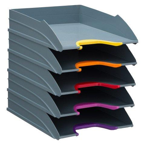 LOT DE 5 CORBEILLES À COURRIER DURABLE VARICOLOR® GRIS FONCÉ