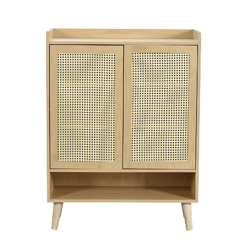 Merax Commode Buffet en Rotin Naturel avec poignées en Bois et Pieds en Bois Massif. Dimensions : L80/H105/P35 cm - marron multi-matériau WF317680AAA_0