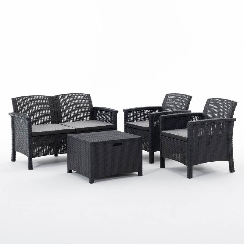 RATTATAN Salon de jardin TROPEA en résine effet rotin avec coussins déhoussables, composé d’un canapé deux places, de deux fauteuils et d’une_0