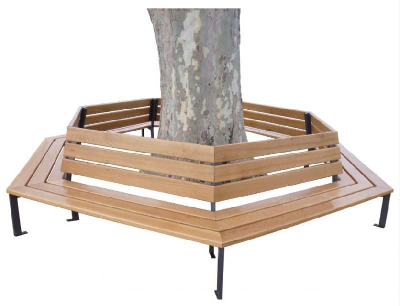 SILAOS Banc public d'entourage d'arbre - Hexagonal ou Heptagonal - Chêne français et acier recyclable_0
