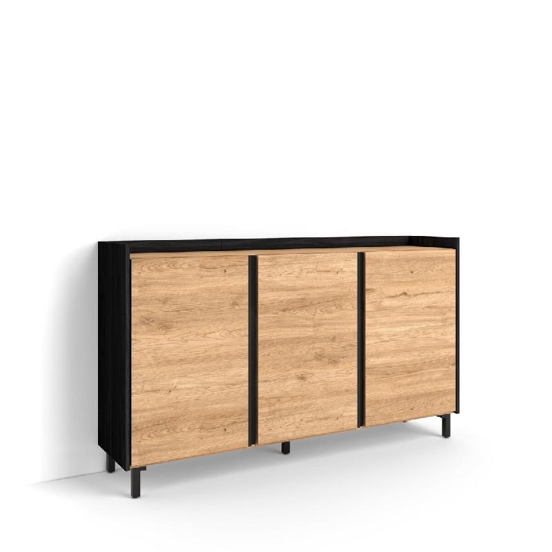 SKRAUT HOME Buffet salon et cuisine, 156x91x35 cm, 3 Portes, Design industriel, Chêne et noir - beige Bois manufacturé 633_3_0