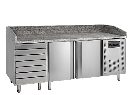 Table de préparation pizza en granit - 2 portes 60/40 et tiroirs | Tefcold - PT1310_0