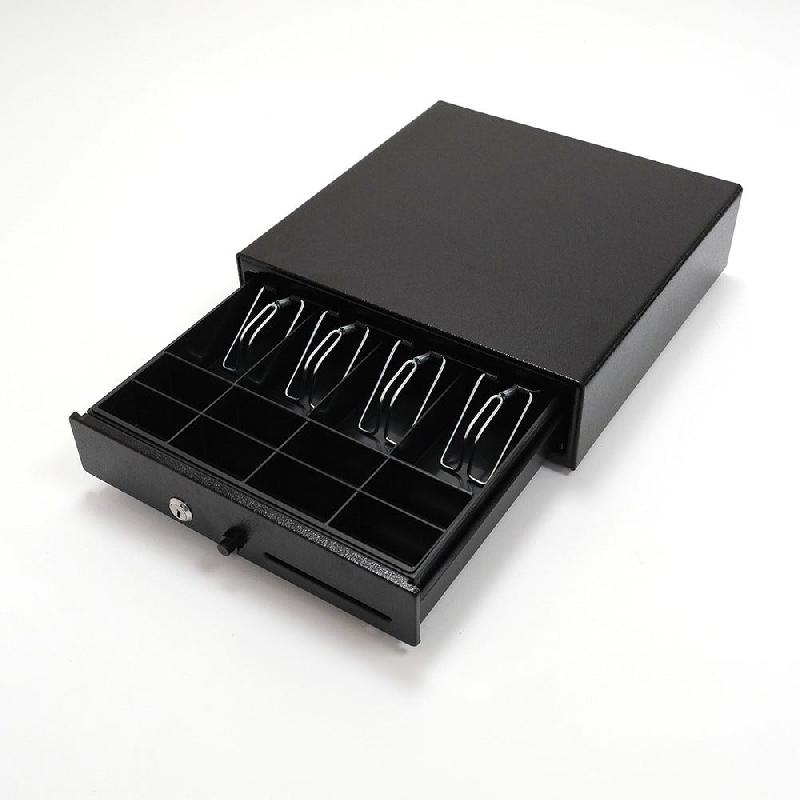 Tiroir-caisse en métal noir - 33.5x33x10cm - 8 compartiments à pièces et 4 compartiments à billets_0