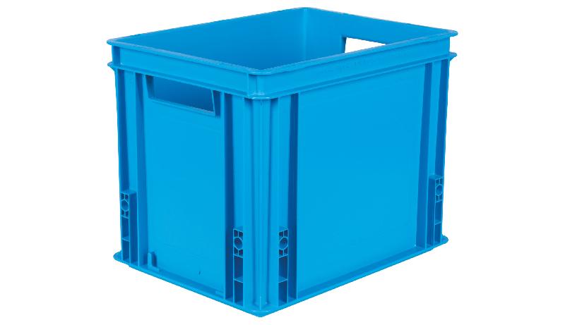 Caisse plastique athéna bleu turquoise 30 litres poignées ouvertes_0