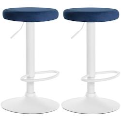 Décoshop26 - Lot de 2 tabourets de bar avec assise en tissu velours bleu et cadre métal blanc TDB10696 - bleu 3002475932692_0