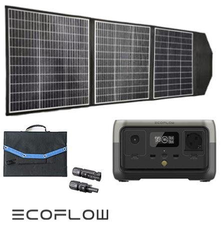 Kit station de charge portable 600w - 256wh ecoflow river 2 avec panneau solaire pliable 135w_0