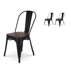 Kosmi Lot de 2 chaises en métal noir mat et assise en bois foncé - Style industriel - 3760301691143_0