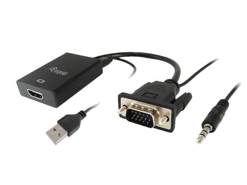 EQUIP 119038 - Câble vidéo VGA (D-Sub) + 3,5 mm vers DVI-D + USB - Longueur 0,2 m - Plug and Play_0