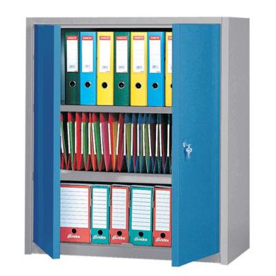 Armoire basse Primo, 2 tablettes, couleur gris/bleu_0