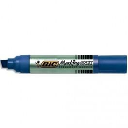 BIC MARQUEUR PERMANENT POINTE BISEAU EXTRA-LARGE CORPS MÉTAL ENCRE BLEUE INDÉLÉBILE ONYX MARKER 1891