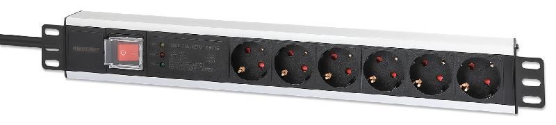 Bloc d'alimentation 19 pouces PDUMHT3 pour armoire de brassage 1,5 HE avec 6 prises, interrupteur marche/arrêt et parasurtenseur - Bravour®_0