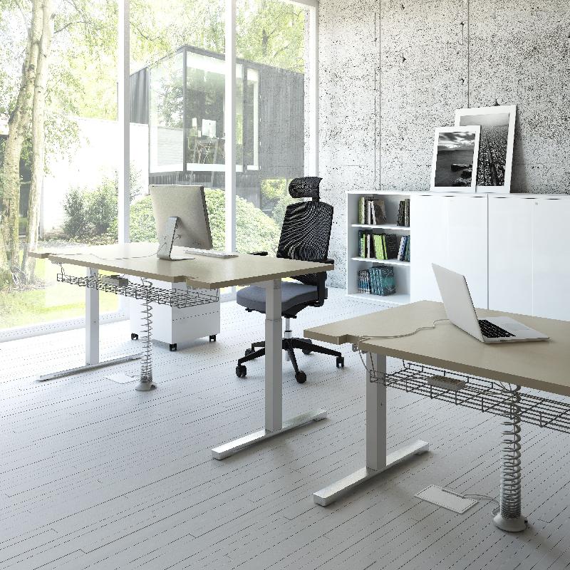 Bureau individuel réglable en hauteur Yan - MDD - Alu, Bouleau clair, 180 x 80 cm_1