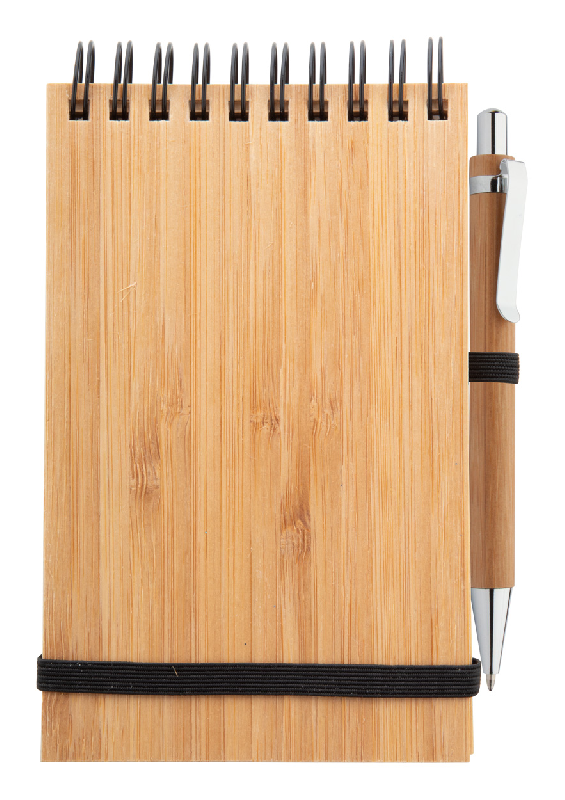 Carnet de notes à spirales en bambou - 80 feuilles lignées et stylo en bambou - Encre bleue_0