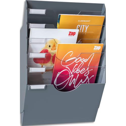 Cep présentoir mural magnétique 6 compartiments. Jusqu'à 7kg. Dim (lxhxp) : 34,6x53,6x14 cm. Gris/cristal_0