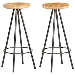 Décoshop26 - Lot de 2 tabourets de bar chaises hautes avec repose-pied en bois de manguier et fer DEC029636 - 3000257474859_0