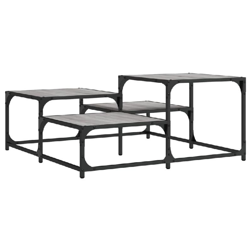 Décoshop26 - Table basse avec étagère style industriel 87,5 x 87,5 x 40 cm bois d'ingénierie gris et métal DEC040110 - gris métal 3000264756719_0