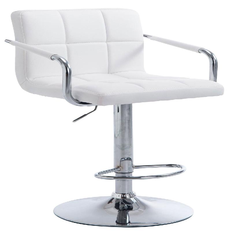 Décoshop26 - Tabouret de bar repose-pieds en synthétique blanc pieds trompette en métal chromé TDB10521 - blanc 3000440069602_0