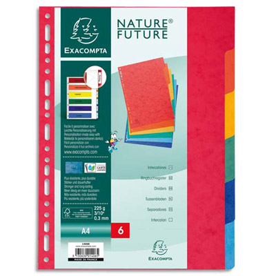 INTERCALAIRES TOUCHES NEUTRES EXACOMPTA - CARTE 225 G - A4 - 6 POSITIONS - COLORIS ASSORTIS