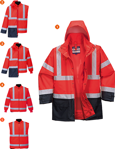 Parka bicolore executive 5-en-1 rouge marine S768 - L, avec bandes réfléchissantes et capuche détachable_0