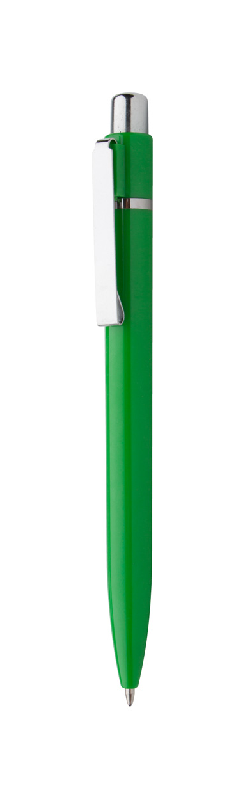 Stylo bille en plastique - clip métal, poussoir chromé - encre bleue - couleur verte_0