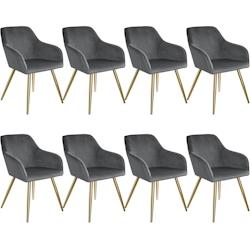 Tectake 8 Chaises MARILYN Effet Velours Style Scandinave - gris foncé/or -404013 - gris plastique 404013_0