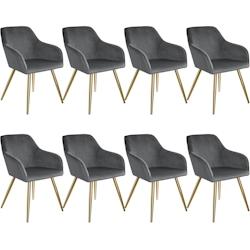 Tectake 8 Chaises MARILYN Effet Velours Style Scandinave - gris foncé/or -404013 - gris plastique 404013_0