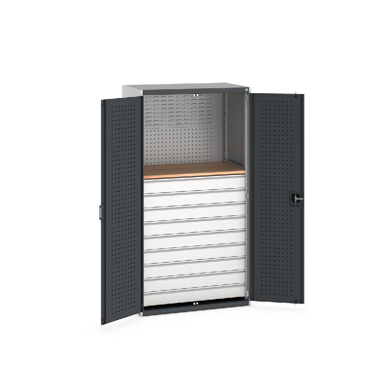 Armoire d'atelier Cubio SMF-10620-1W - Mini atelier avec portes perfo et 9 tiroirs - LxPxH: 1050x650x2000 mm_0