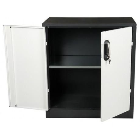 Armoire métallique basse - monobloc, portes battantes 180°, 1 tablette zinguée, 930x1000x500mm_0