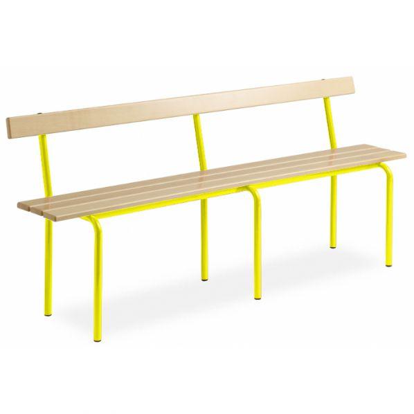 Banc vestiaire avec dossier - pieds 2000 mm - lames en hêtre - Epoxy jaune - 6 coloris disponibles_0