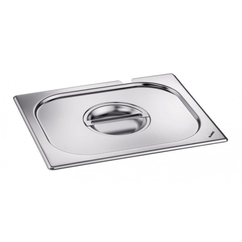 BLANCO ACIER INOXYDABLE GN - COUVERCLE GN 1/9 AVEC POIGNÉE ENCASTRÉE ET ÉVIDEMENT POUR CUILLÈRE