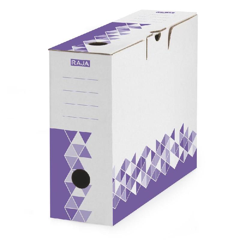 BOÎTE ARCHIVES RAJA - MONTAGE AUTOMATIQUE - EN CARTON DOS 10 CM - BLANC / VIOLET - LOT DE 20