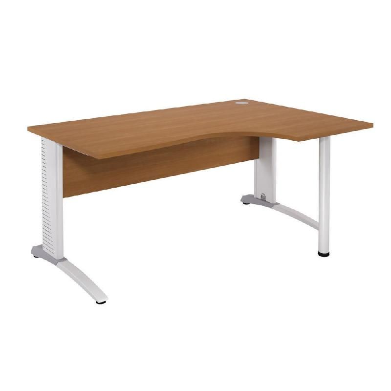 BUREAU COMPACT RETOUR À DROITE BIOSPACE 2 - L. 180 X P. 110 CM - PLATEAU MERISIER - PIEDS L BLANC - EMBASE 'FRAMBOISE'.