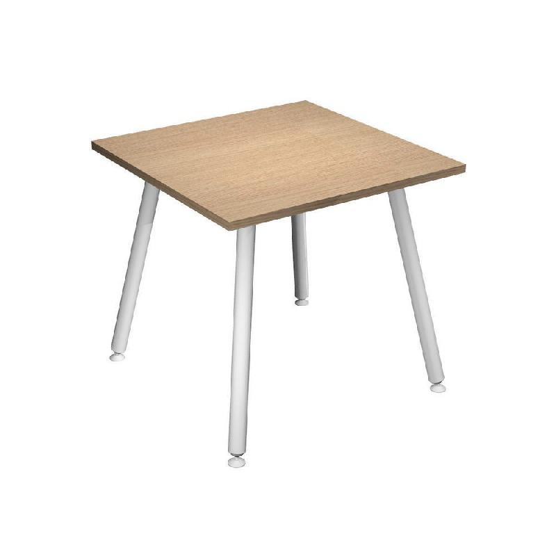 BUREAU DROIT HALDEN - L.80 X 80 CM - PLATEAU CHENE - PIEDS INCLINES METAL BLANC