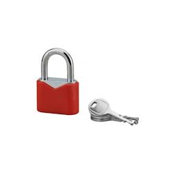 Cadenas à clé, intérieur, ovale, 50mm, gainé PVC, anse acier cémenté, 3 clés - SP - rouge 3150268861503_0