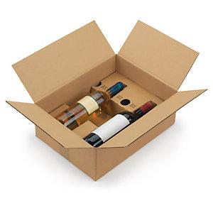 CAISSE CARTON BRUNE D'EXPÉDITION 2 BOUTEILLES AVEC CALAGE CARTON À MONTAGE INSTANTANÉ 38,5X29X15 CM