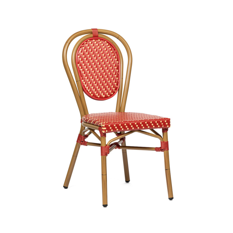 Chaise de terrasse authentique, résistante et légère - louvre - tressage rouge et beige_0