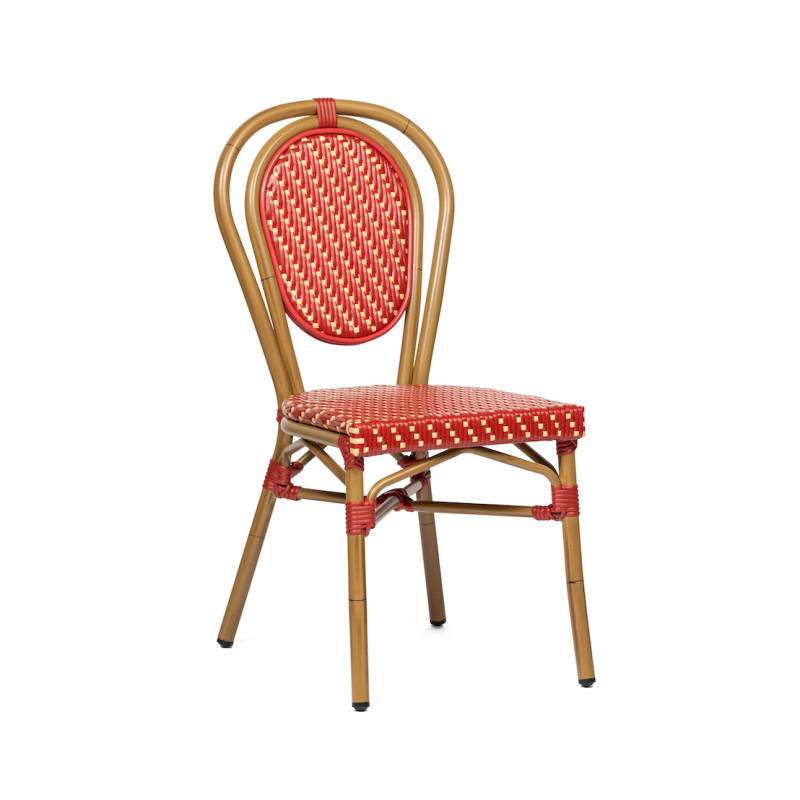 Chaise de terrasse authentique - Louvre - résistante, légère et design avec tressage rouge et beige_0