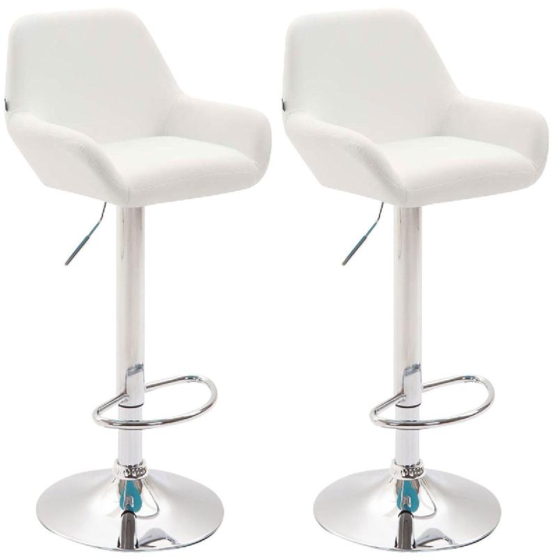 Décoshop26 - Lot de 2 tabourets de bar repose-pieds en forme d'arc en métal chromé assise en PVC blanc 10_0004025 - blanc métal 3000251898620_0