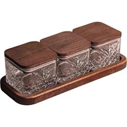 Ensemble pots en verre avec couvercle et plateau bois 3 pots carrés - Milla Hanah Home - marron 8684284027964_0