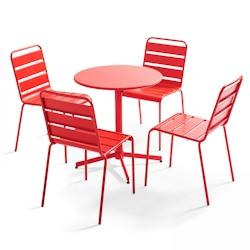 Oviala Business Ensemble table de terrasse ronde et 4 chaises rouge - Oviala - rouge acier 107894_0