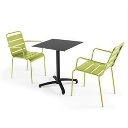 Oviala Business Ensemble table de jardin stratifié noir et 2 fauteuils vert - Oviala - vert métal 108226_0