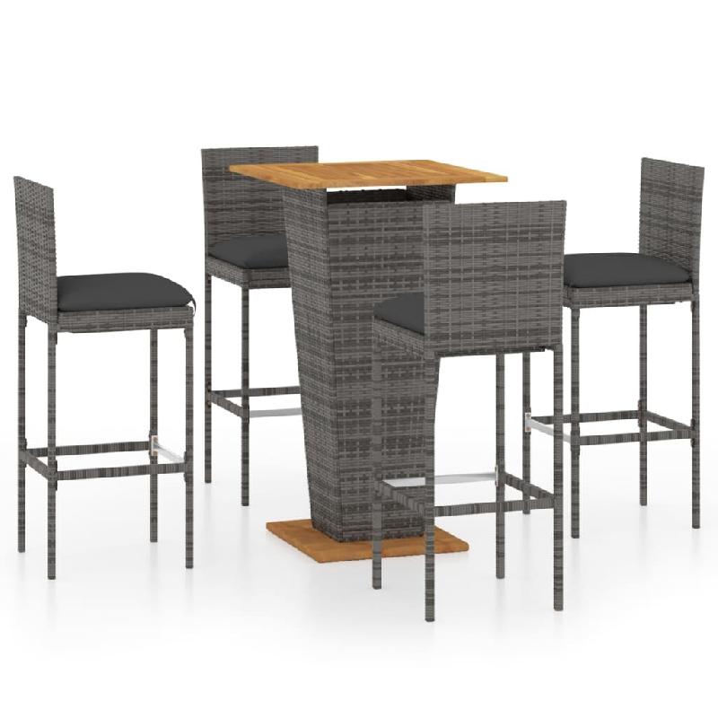 Helloshop26 - Ensemble de bar de jardin 5 pièces et coussins résine tressée gris - 3000729882724_0