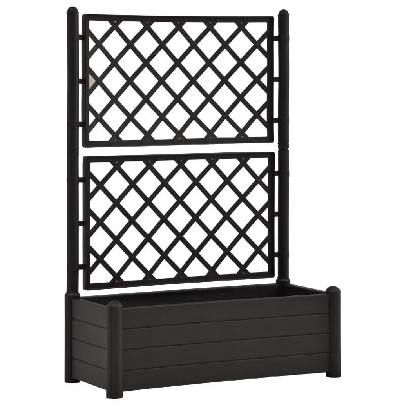 Jardinière surélevée avec treillis - 100 x 43 x 142 cm - 90L - PP anthracite - Résistante UV et gel_0