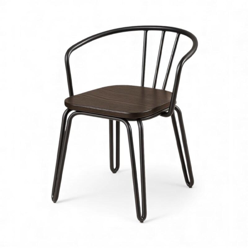 Kosmi Chaise en métal noir mat, bois foncé – pieds épingle et dossier ajouré - Style industriel - noir métal 3760301698999_0