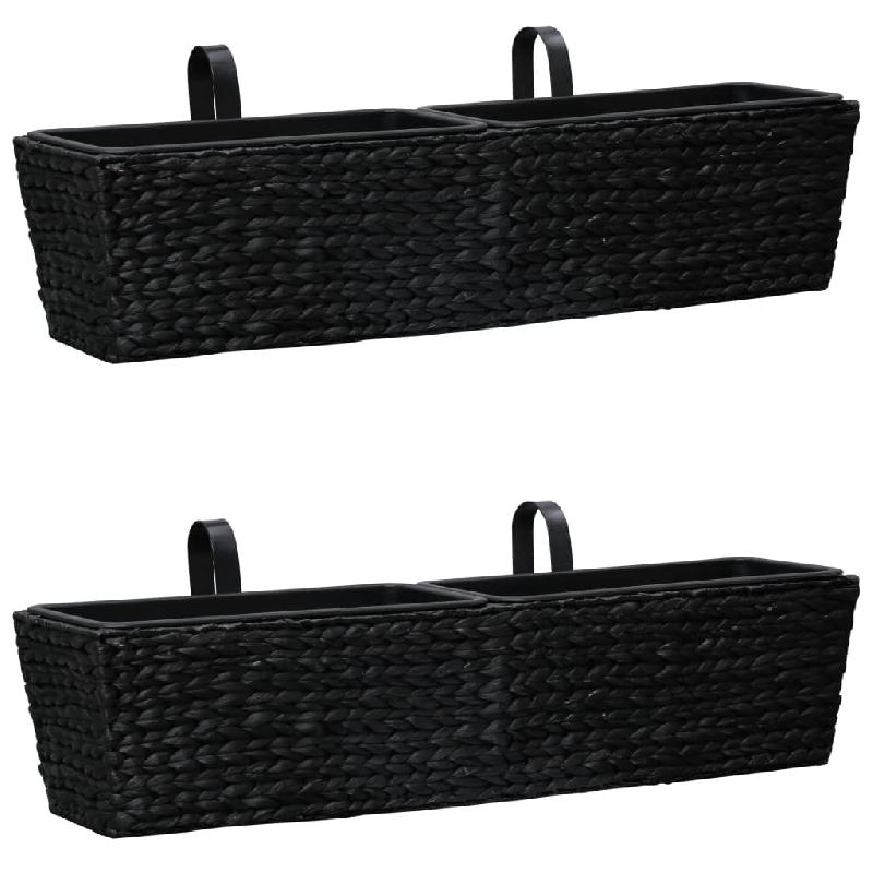 Lot de 2 jardinières 80 cm en jacinthe d'eau noir avec 4 pots amovibles - Réf 02_0000885_0