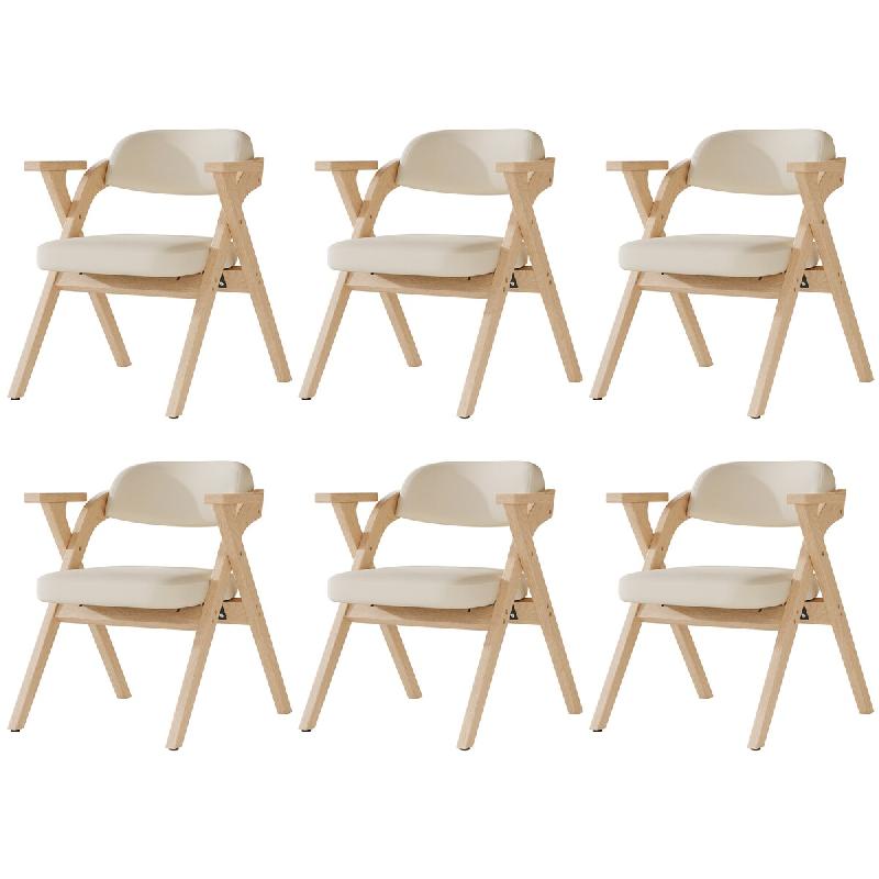Merax lot de 6 chaises de salle à manger pliantes, bois massif avec revêtement et accoudoirs en lin, 64,5 x 66,5 x 76 cm, coloris beige + bois natur_0